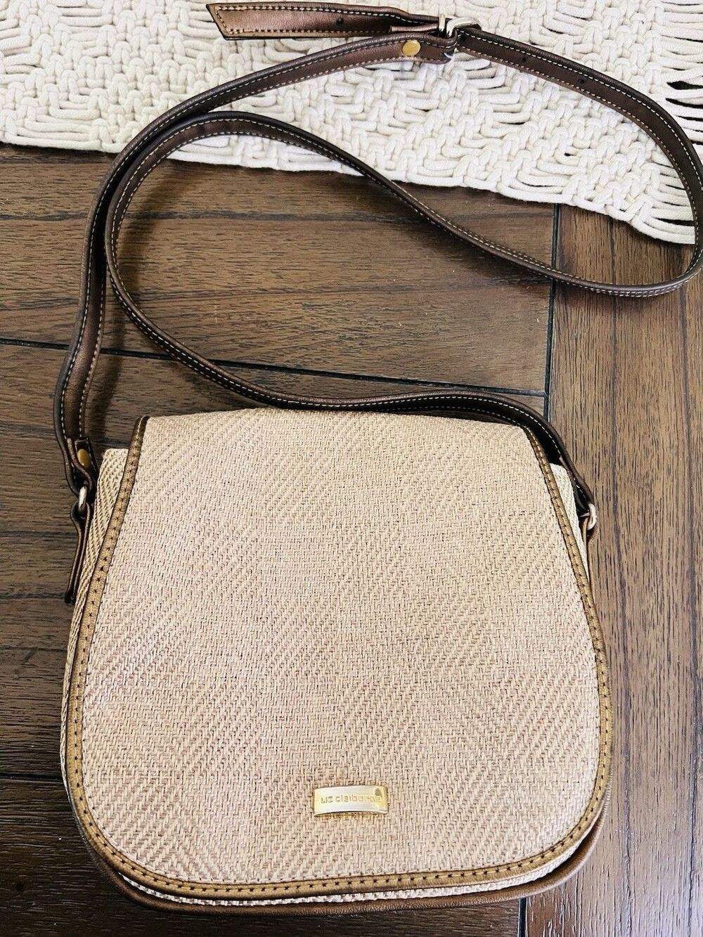 Liz Claiborne Tan and Brown Crossbody Saddle Bag